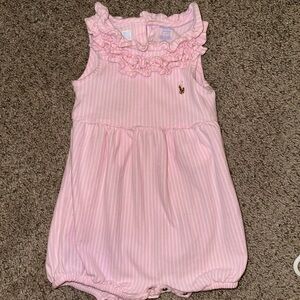 Ralph Lauren Pink Baby Girls Striped Ruffled Mesh Bubble Shortalls 24M